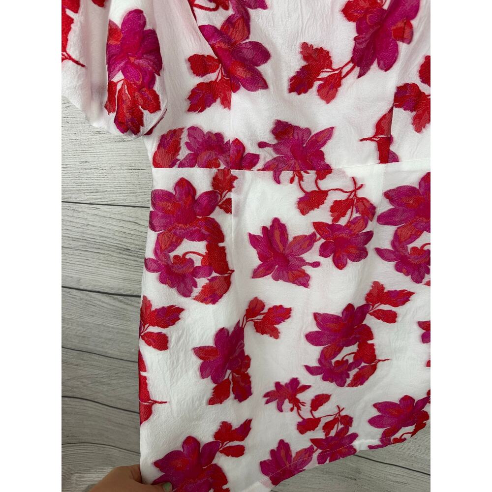Entro Women's White & Pink Floral Puff Sleeve Open Back Mini Dress Size Large - Picture 6 of 11